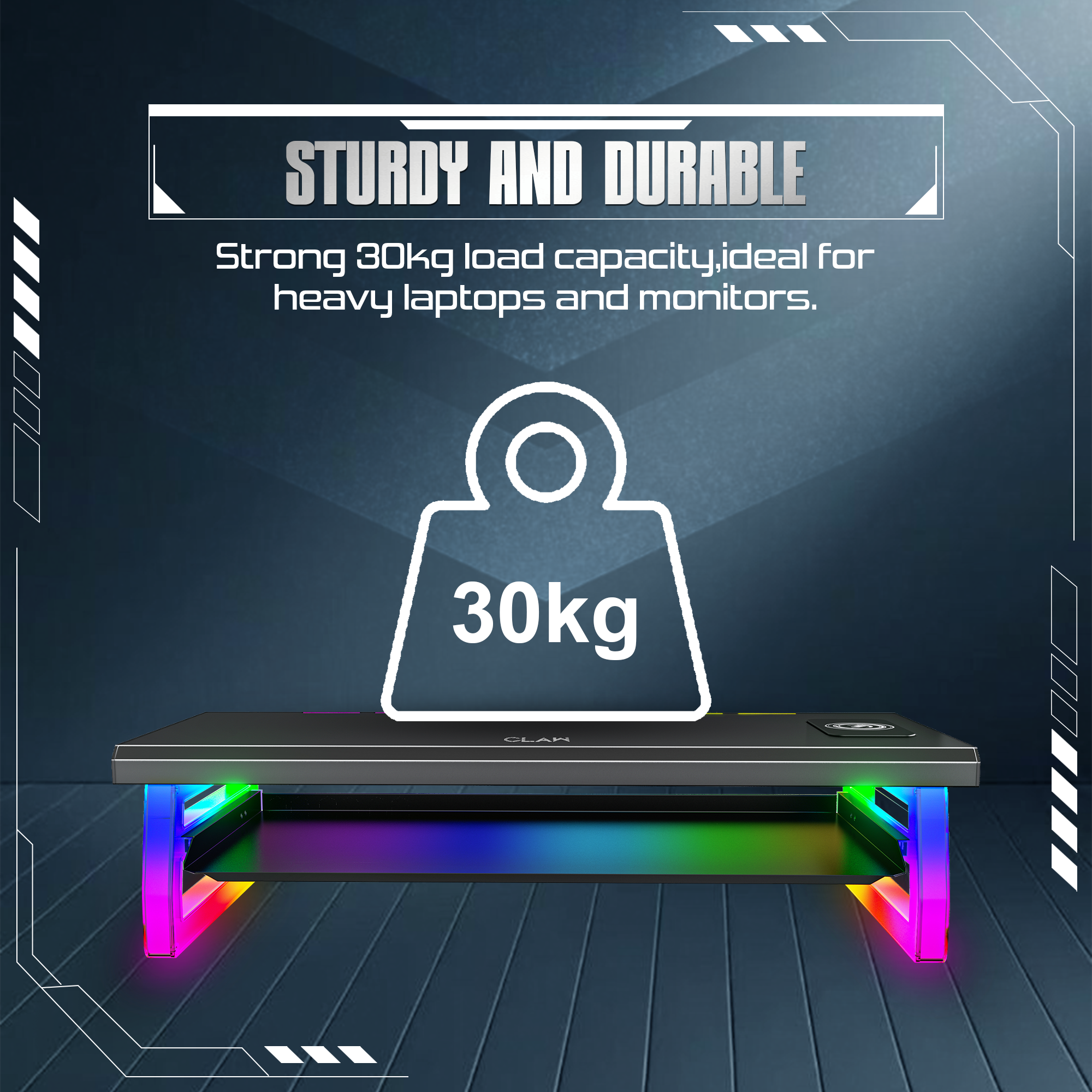 Claw Dock Pro T9 - Monitor/Laptop Stand with 15W Wireless Charging, USB-C PD Input, Fast Charge USB-C &amp; USB-A, Dual USB 3.0 Ports, Headphone/Mic Ports