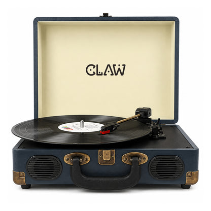 CLAW Stag Portable Pro - Bluetooth Turntable with Built-In Stereo Speaker (Dark Blue)