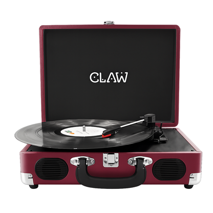 CLAW Stag Portable Pro - Bluetooth Turntable with Built-In Stereo Speaker (Wine Red)