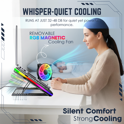 Claw Wind Pro K6 - 2 Removable Magnetic Motor RGB Laptop Cooling Pad with USB &amp; Type-C Ports , Adjustable Height and Mobile Stand
