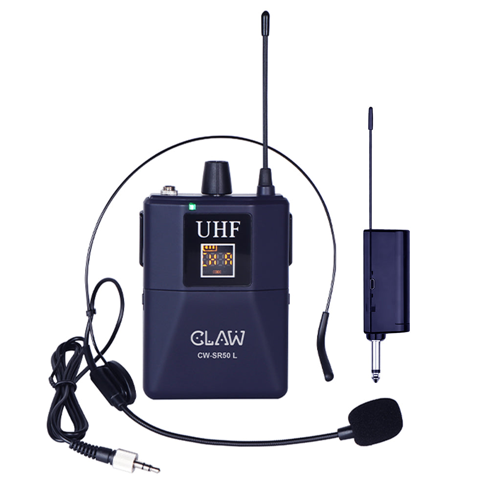 Claw CWSR50L - UHF Wireless Lavalier and Head Microphone with Bodypack Rechargeable Receiver