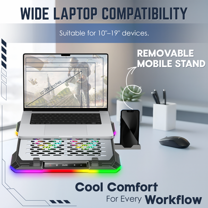 Claw Wind Pro K6 - 2 Removable Magnetic Motor RGB Laptop Cooling Pad with USB &amp; Type-C Ports , Adjustable Height and Mobile Stand