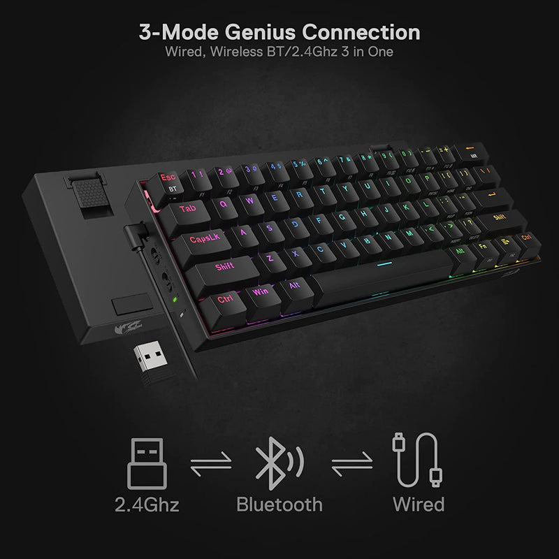 Redragon Draconic Pro K530 PRO - 60% Bluetooth+24.Ghz+Wired Mechanical Keyboard (Red Switch)
