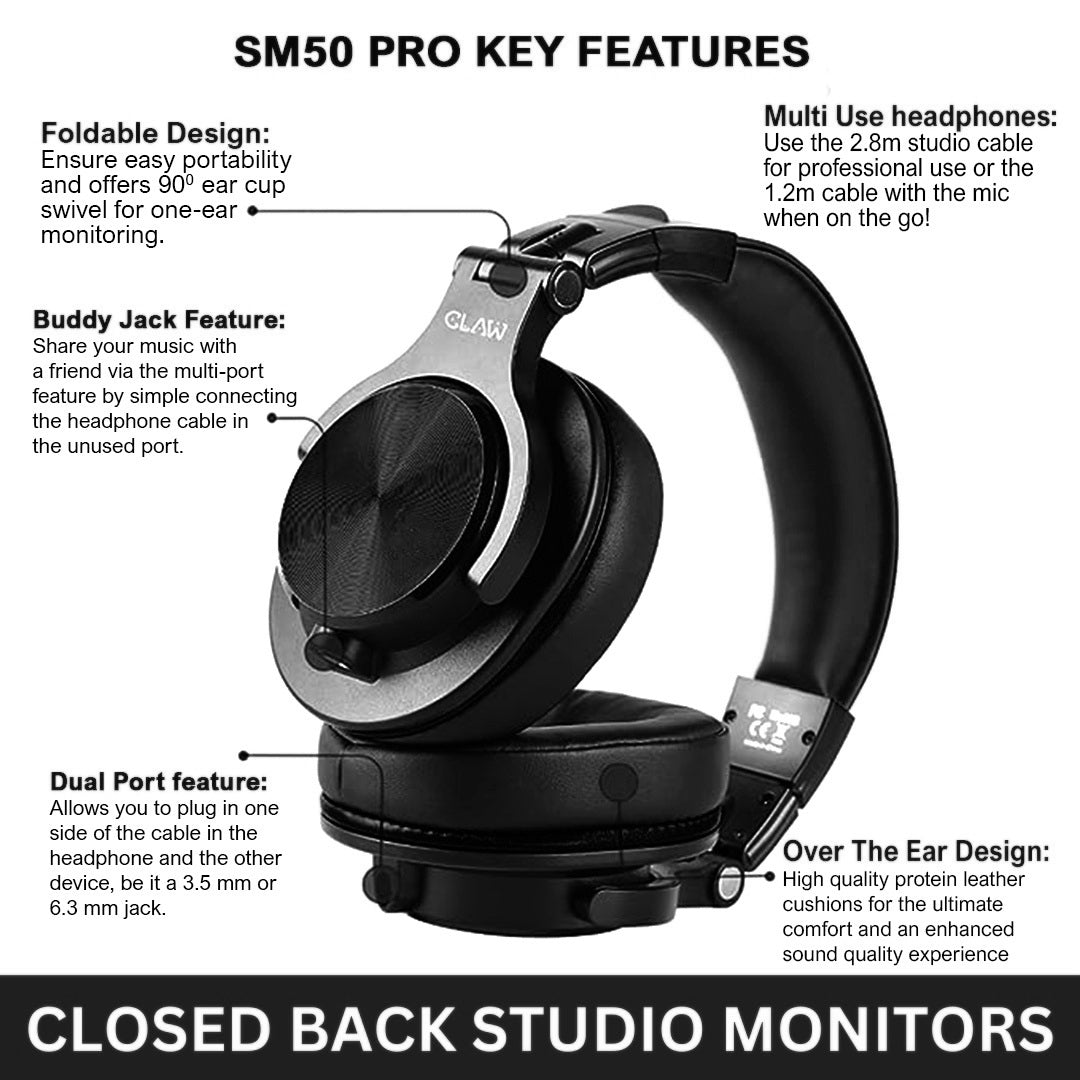 CLAW SM50 PRO - Studio Monitoring Headphone (Black) (Use Code ORIGIN10 to Get 10% DIscount)