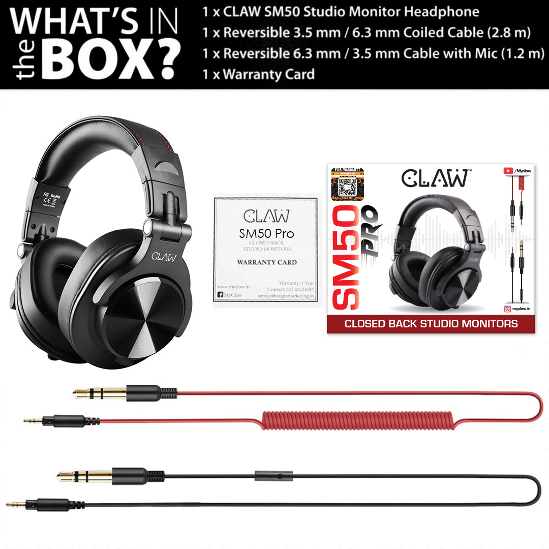 CLAW SM50 PRO - Studio Monitoring Headphone (Black) (Use Code ORIGIN10 to Get 10% DIscount)
