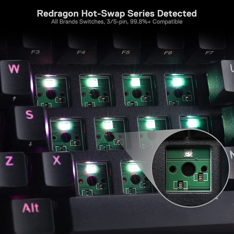 Redragon Draconic Pro K530 PRO - 60% Bluetooth+24.Ghz+Wired Mechanical Keyboard (Red Switch)