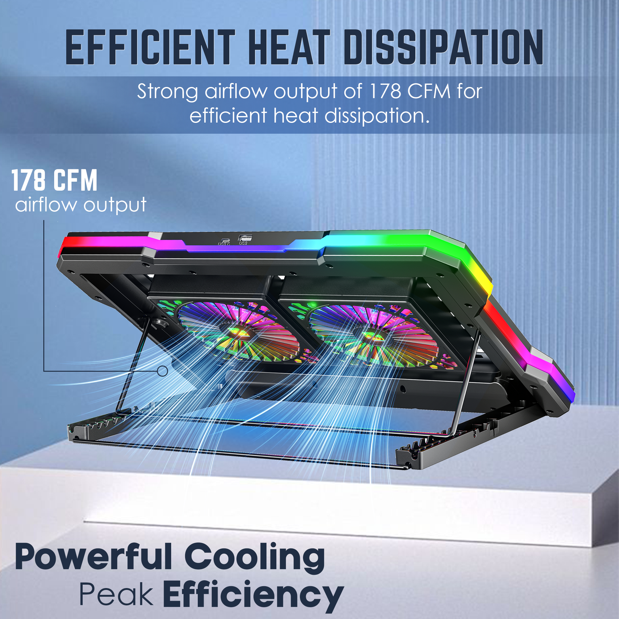 Claw Wind Pro K6 - 2 Removable Magnetic Motor RGB Laptop Cooling Pad with USB &amp; Type-C Ports , Adjustable Height and Mobile Stand