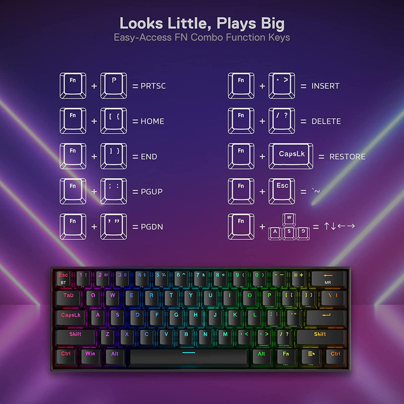Redragon Draconic Pro K530 PRO - 60% Bluetooth+24.Ghz+Wired Mechanical Keyboard (Red Switch)