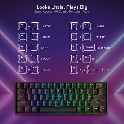 Redragon Draconic Pro K530 PRO - 60% Bluetooth+24.Ghz+Wired Mechanical Keyboard (Red Switch)