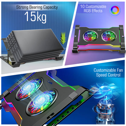 Claw Hyperlift X2 - 2 Motor RGB  Laptop Cooling Pad with 1 USB and 1 Type-C Port with Adjustable Height