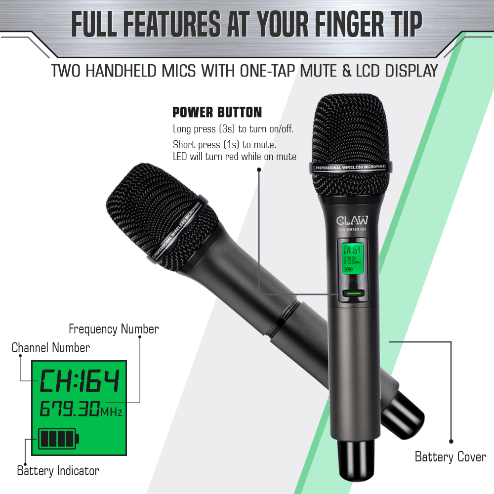 Claw CWBR100HH - Dual Channel UHF Microphone with Dual Handheld Mic