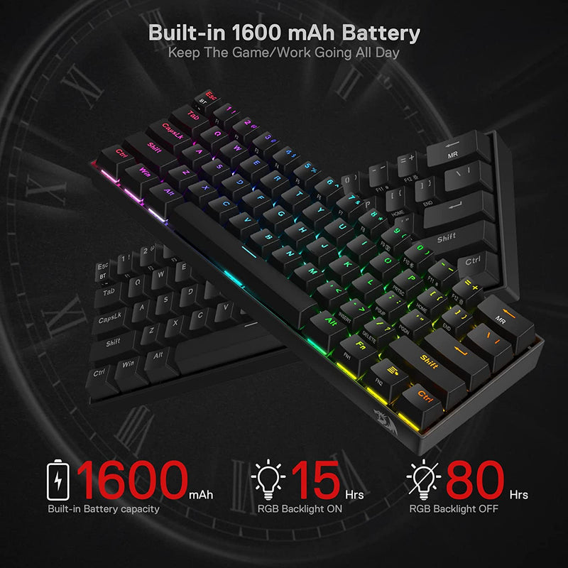 Redragon Draconic Pro K530 PRO - 60% Bluetooth+24.Ghz+Wired Mechanical Keyboard (Red Switch)