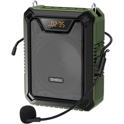 Shidu M808 - Wired Portable Voice Amplifier with LED Display and Speaker (GREEN)