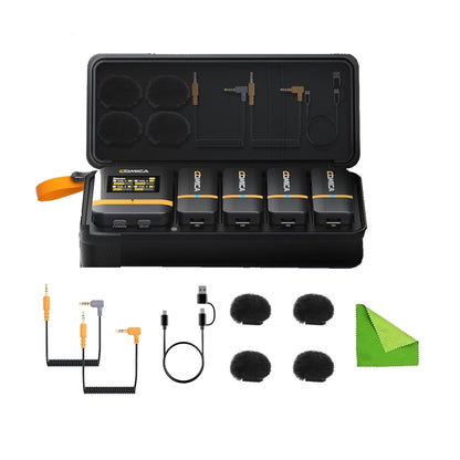 Comica Vimo Q - 4-Channel Mini Wireless Lavalier Microphone System with 4 Transmitters, 1 Receiver &amp; Charging Case for iPhone, Android, Cameras, Interviews, Vlogging &amp; YouTube