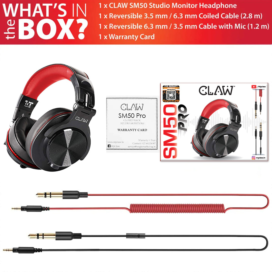 CLAW SM50 PRO - Studio Monitoring Headphone (Red) (Use Code ORIGIN10 to Get 10% DIscount)