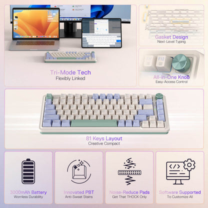 Redragon Ucal Pro K673 Pro - 65% Wired+2.4Ghz+Bluetooth Mechanical Keyboard Vintage Blue (Linear Red Switch)