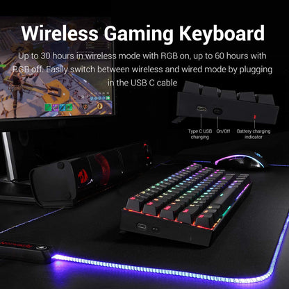 Redragon Deimos K599 - TKL 2.4Ghz+Wired RGB Mechanical Keyboard (Red Switch)
