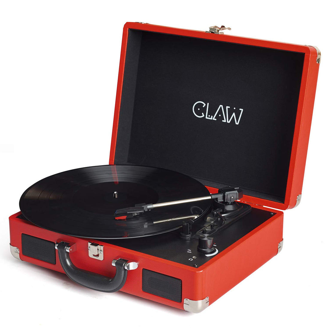 CLAW Stag Portable - Turntable with Built-in Stereo Speakers (Red)  (Use Code ORIGIN10 to Get 10% DIscount)