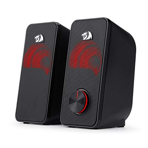 (Refurbished) Redragon Stentor GS500 - 2.0 Channel Stereo Desktop Wired Gaming Computer Speaker with Red Backlight