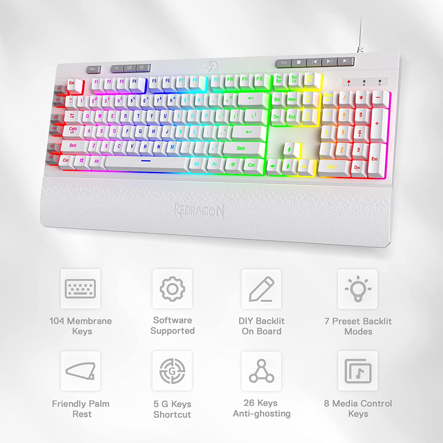 (Refurbished) Redragon Shiva K512- Wired Membrane Keyboard RGB White