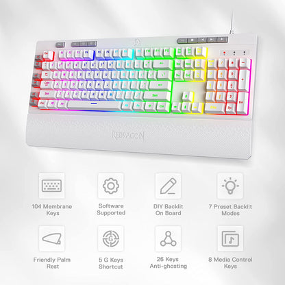 (Refurbished) Redragon Shiva K512- Wired Membrane Keyboard RGB White
