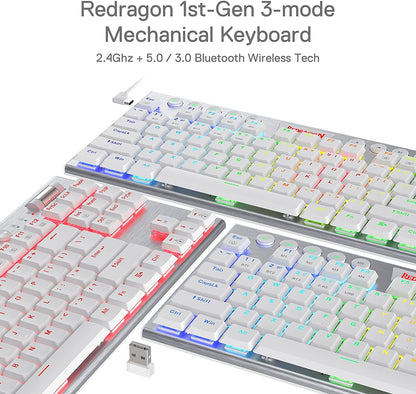 Redragon Horus K621 PRO TKL Wired+2.4Ghz+BT Mechanical Keyboard White (Red Switch)