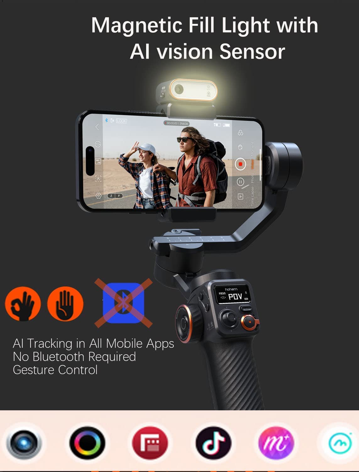Hohem M6 Kit - 3 Axis Mobile Gimbal with OLED Display and Magnetic Fill Light with AI Vision Sensor