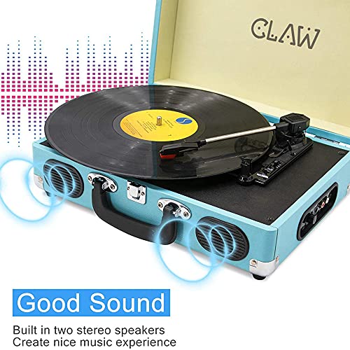 Refurbished CLAW Stag Portable - Turntable with Built-in Stereo Speakers (Blue)