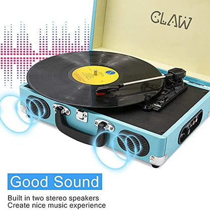 Refurbished CLAW Stag Portable - Turntable with Built-in Stereo Speakers (Blue)