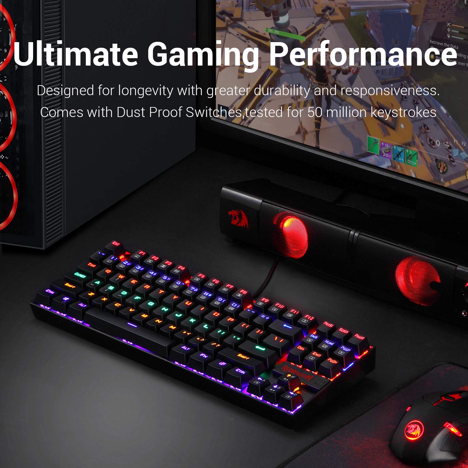 Redragon Kumara K552 - TKL Wired Mechanical Keyboard Rainbow (Red Switch)