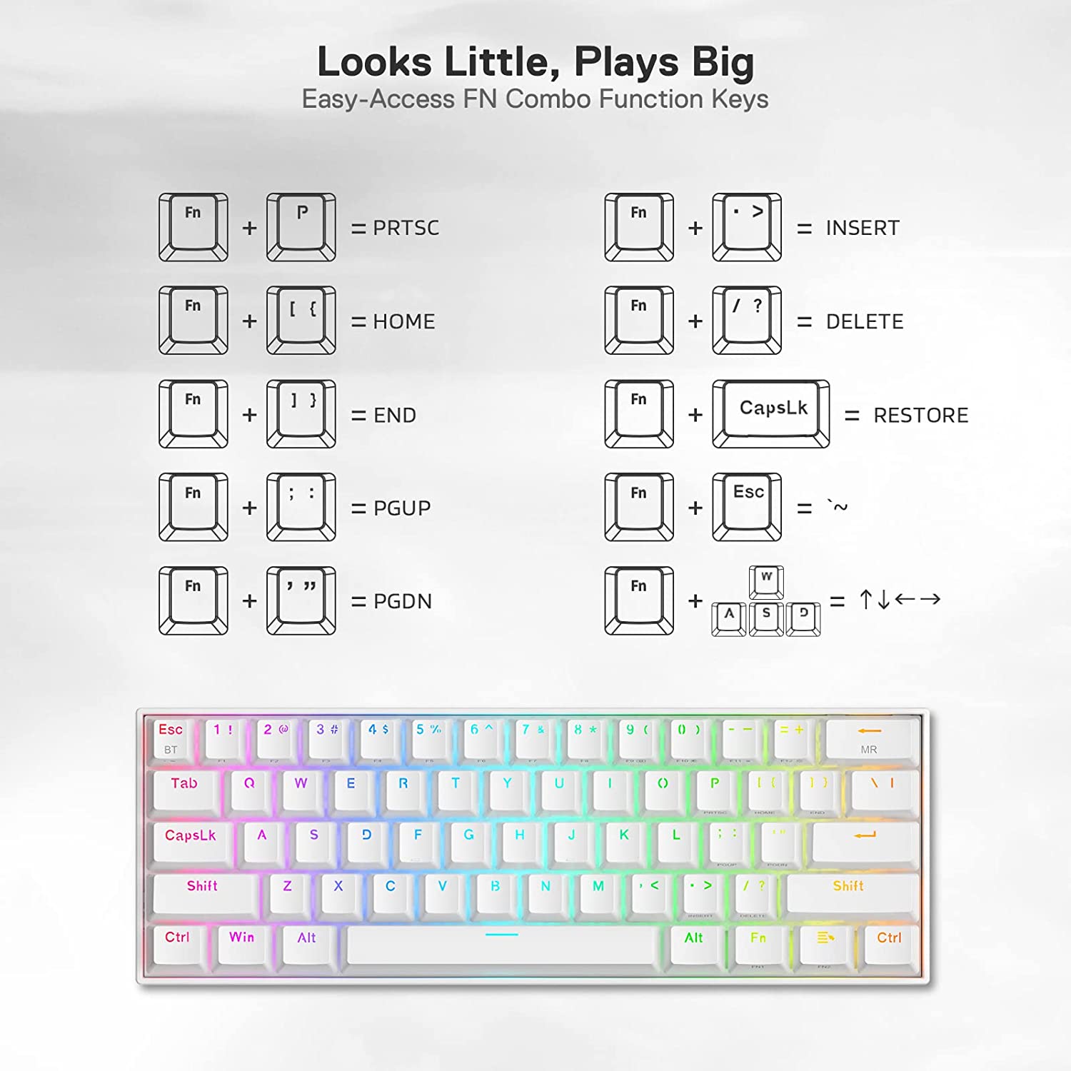 Redragon Draconic Pro K530 Pro - 60% Bluetooth+2.4Ghz+Wired Mechanical Keyboard White (Red Switch)