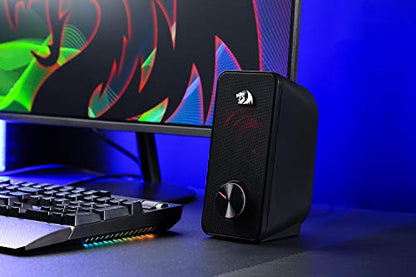 (Refurbished) Redragon Stentor GS500 - 2.0 Channel Stereo Desktop Wired Gaming Computer Speaker with Red Backlight
