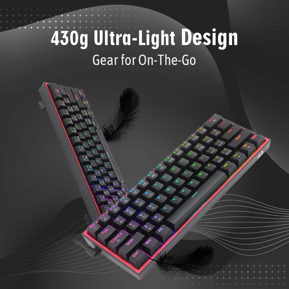 Redragon Fizz Pro K616 - 60% Wired+2.4ghz+Bt Mechanical Keyboard Black (Red Switch)