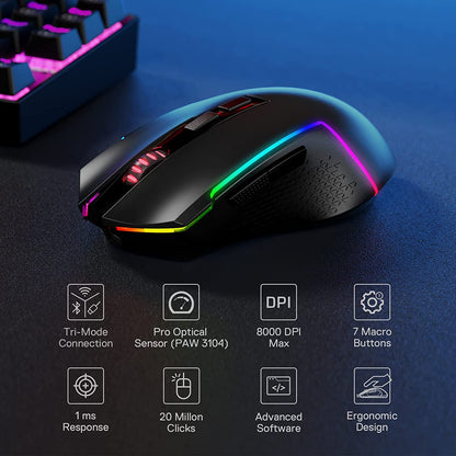 (Refurbished) Redragon Trident Pro M693 (Wired, Wireless and Bluetooth) RGB