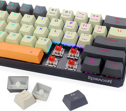 (OPEN BOX) Redragon Caraxes PRO K644 SE - 65% Bluetooth + 2.4Ghz + Wired RGB Mechanical Keyboard Cream/Grey/Orange (Red Switch)