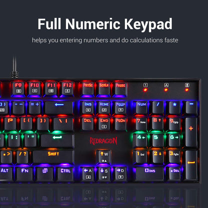 Redragon Vara K551 - 104 Wired Mechanical Keyboard Rainbow Black (Red Switch)