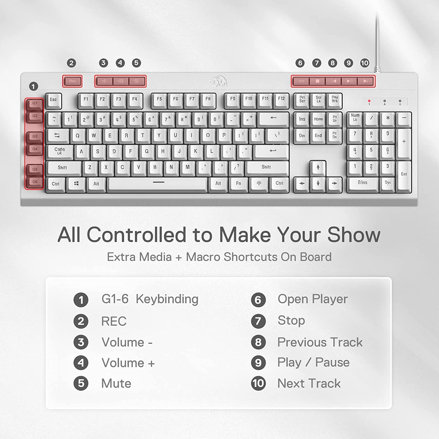 (Refurbished) Redragon Shiva K512- Wired Membrane Keyboard RGB White