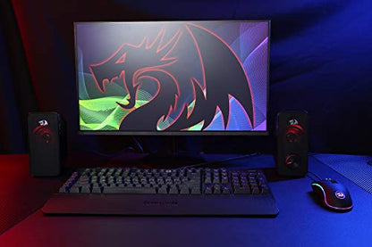 (Refurbished) Redragon Stentor GS500 - 2.0 Channel Stereo Desktop Wired Gaming Computer Speaker with Red Backlight