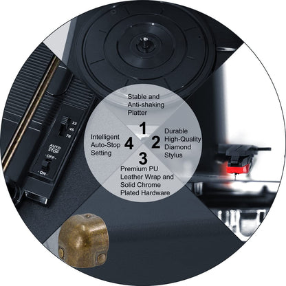 Refurbished CLAW Stag Portable - Turntable with Built-in Stereo Speakers (Dark Blue)