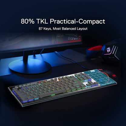 Redragon Horus K621 PRO TKL Wired+2.4Ghz+BT Mechanical Keyboard White (Red Switch)