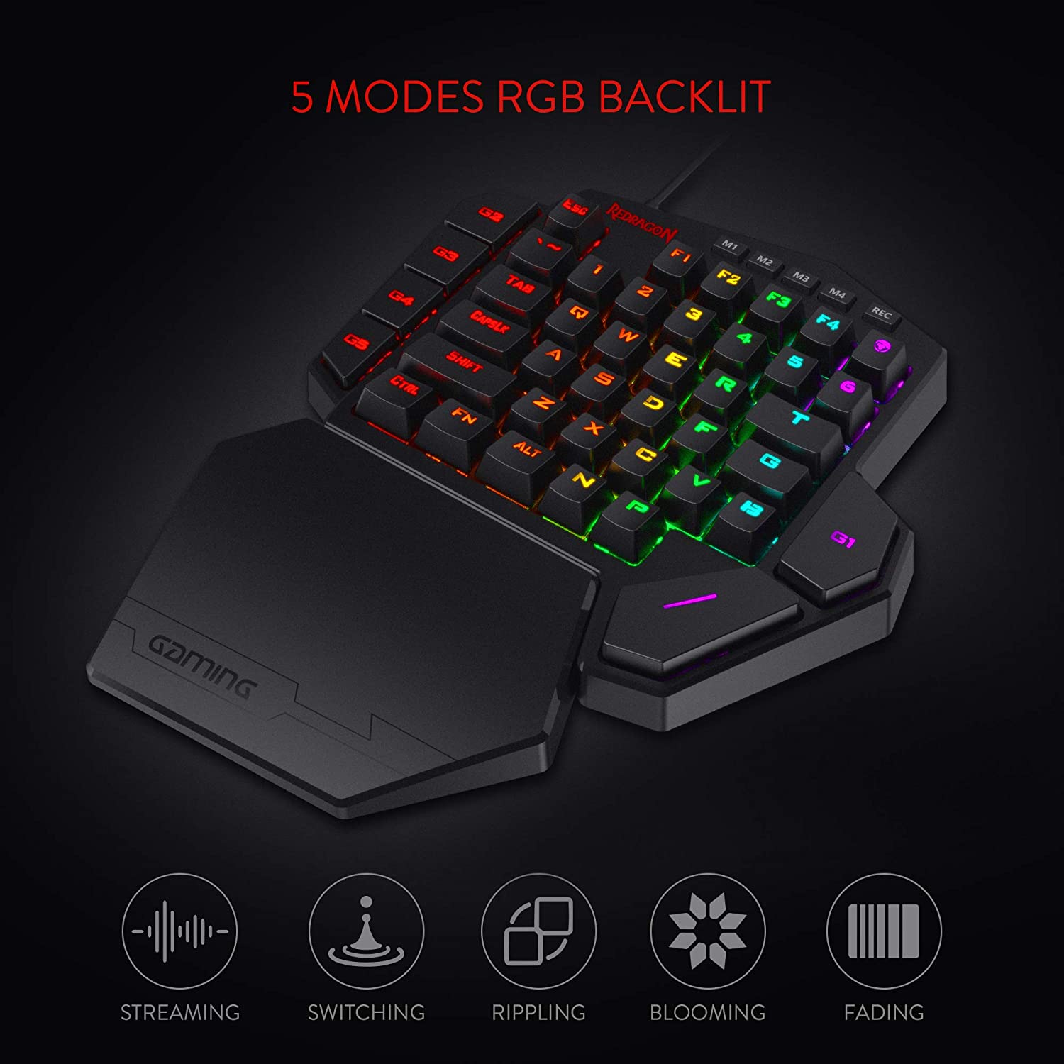 Redragon Diti K585 - One Handed Wired RGB Mechanical Keyboard (Blue Switch)
