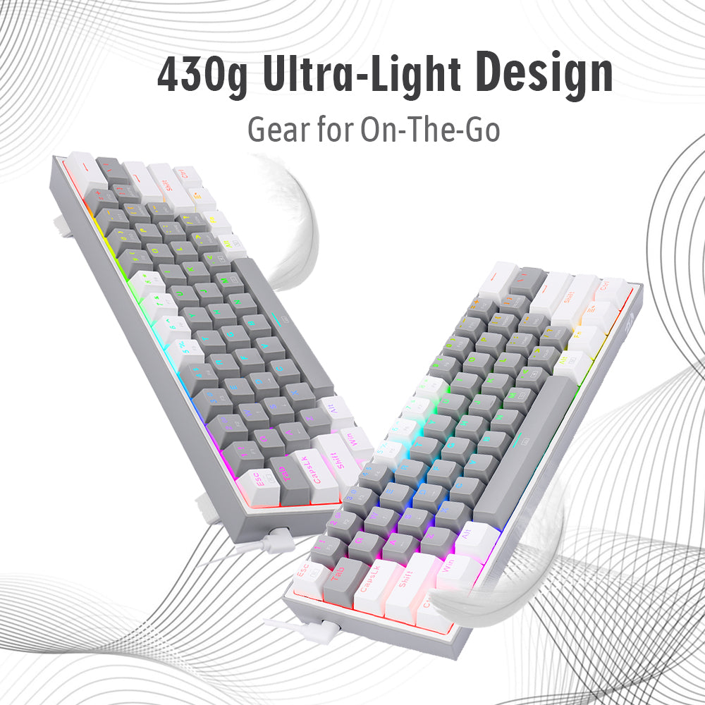 (Refurbished) Redragon Fizz K617 - 60% Wired Mechanical Keyboard Grey And White (Red Switches)