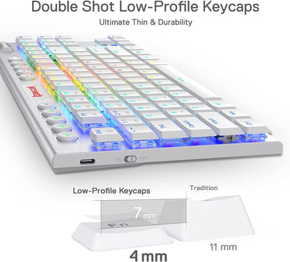 Redragon Horus K621 PRO TKL Wired+2.4Ghz+BT Mechanical Keyboard White (Red Switch)