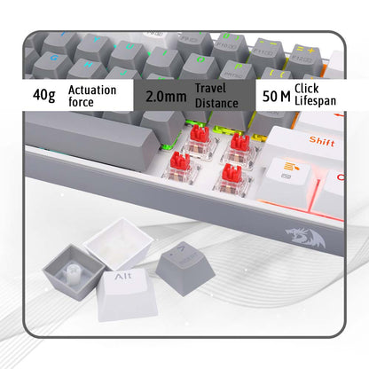 Redragon Fizz Pro K616 - 60% Wired+2.4ghz+Bt Mechanical Keyboard Grey and White (Red Switch)