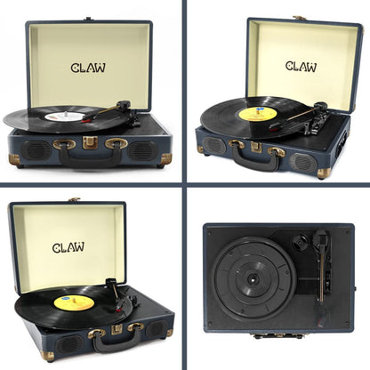 Refurbished CLAW Stag Portable - Turntable with Built-in Stereo Speakers (Dark Blue)