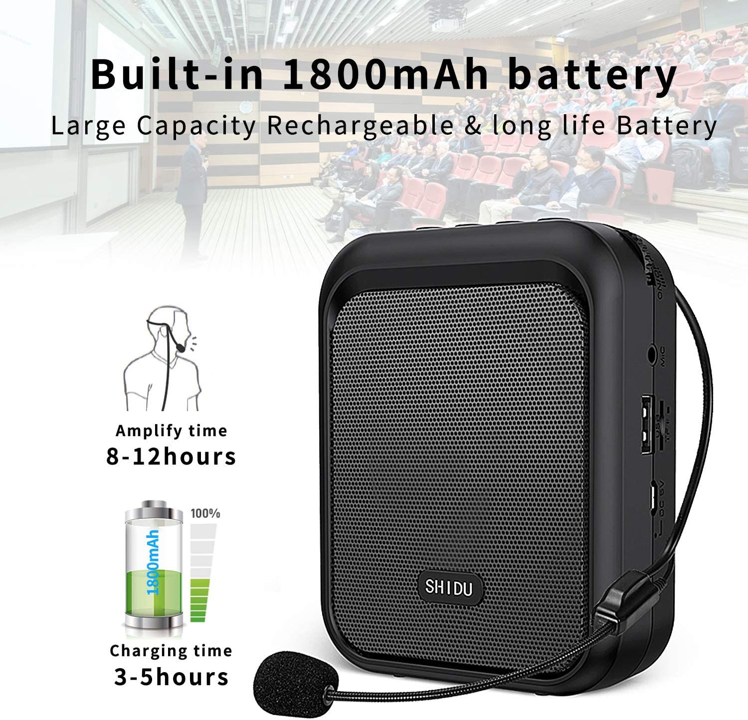 (Refurbished) Shidu M100 - Wired Portable Mini Voice Amplifier with Bluetooth Speakers