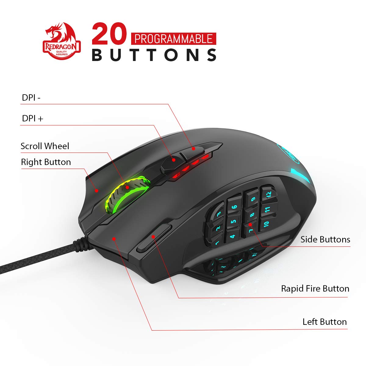 Redragon Impact M908 - RGB Wired Mouse with Weights