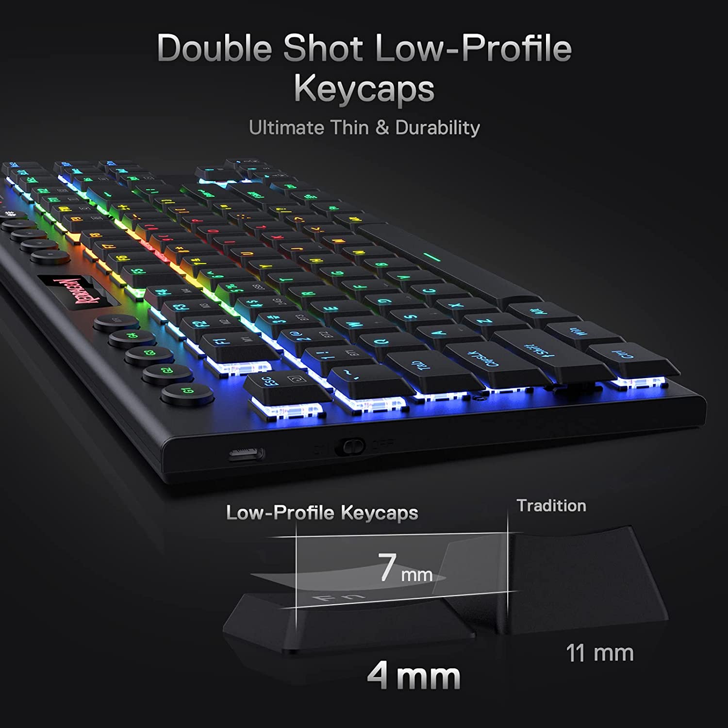 Redragon Horus K621 PRO TKL Wired+2.4Ghz+BT Mechanical Keyboard Black (Red Switch)