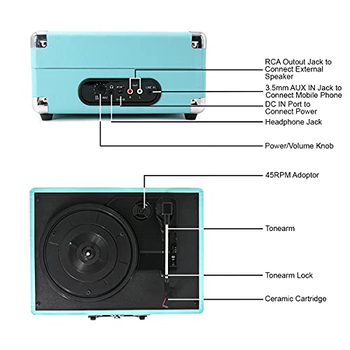 Refurbished CLAW Stag Portable - Turntable with Built-in Stereo Speakers (Blue)