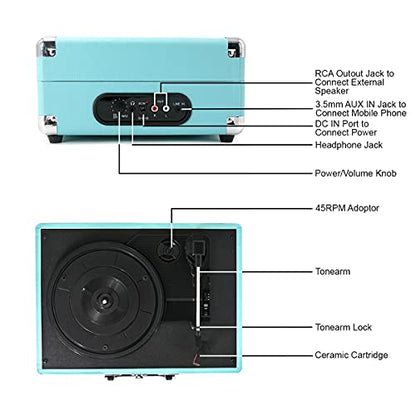 Refurbished CLAW Stag Portable - Turntable with Built-in Stereo Speakers (Blue)